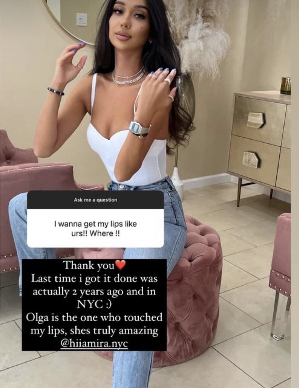Instagram story: Olga is the one who touched my lips, she's truly amazing